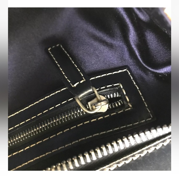 Fendi VINTAGE Boston Bag Zucchino Pattern Gray and Navy Blue Authentic - Picture 9 of 17